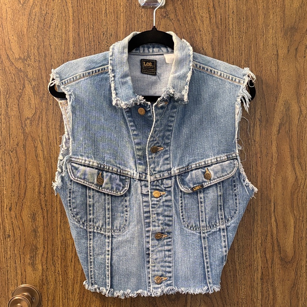 Vintage 80s Lee Frayed Edge Blue Denim Vest